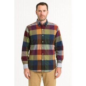 IZOD Men’s M Button Down Shirt Multicolor Plaid  check Long Sleeve Preppy Casual